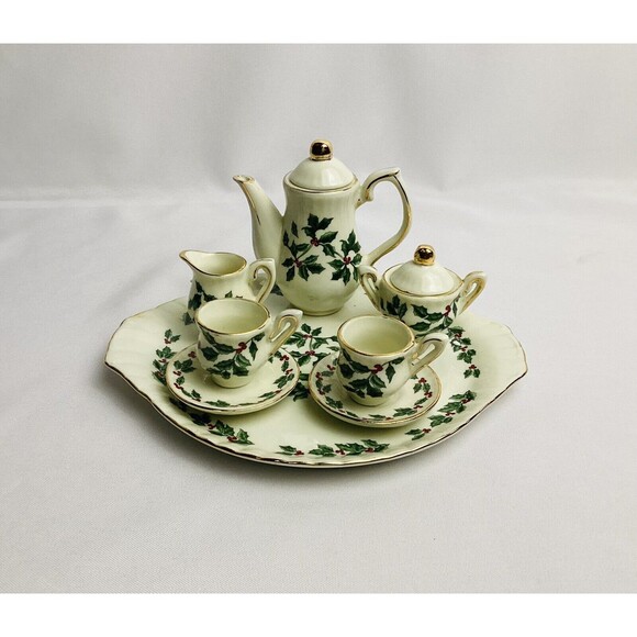 Tea Set Holly Christmas Design MINIATURE Vintage Formalities by Baum Bros - Picture 1 of 10